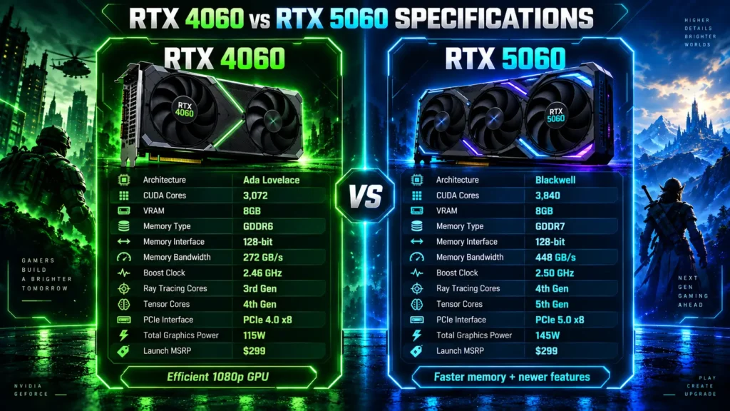 RTX 4060 vs RTX 5060 specifications